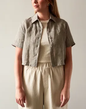 7115 Cropped Button Down Shirt, Black Noise
