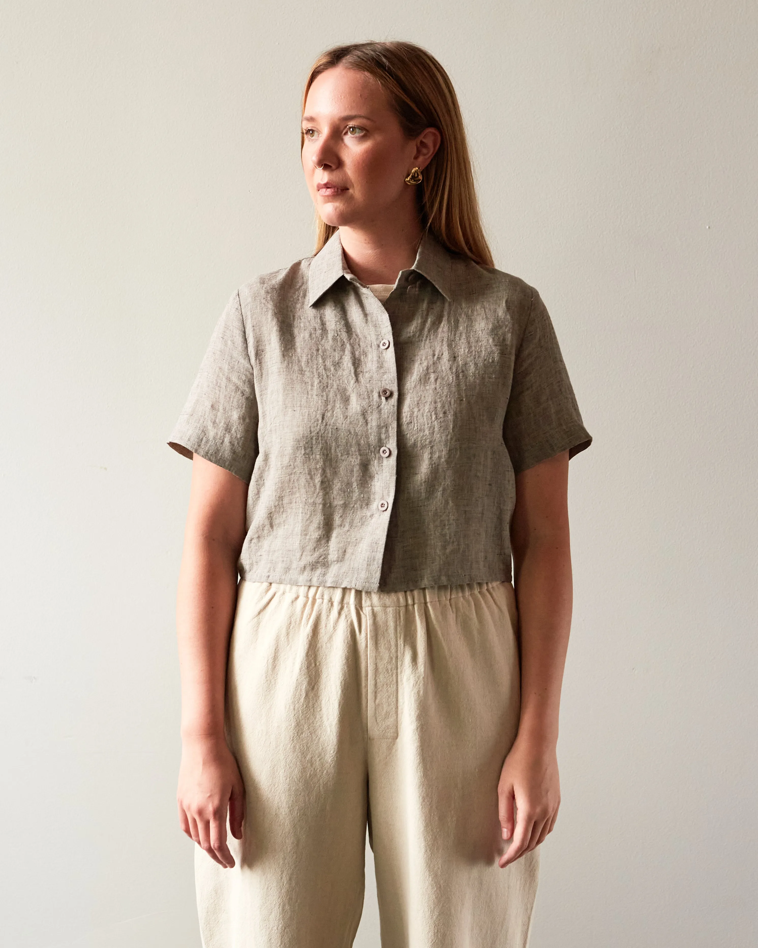 7115 Cropped Button Down Shirt, Black Noise