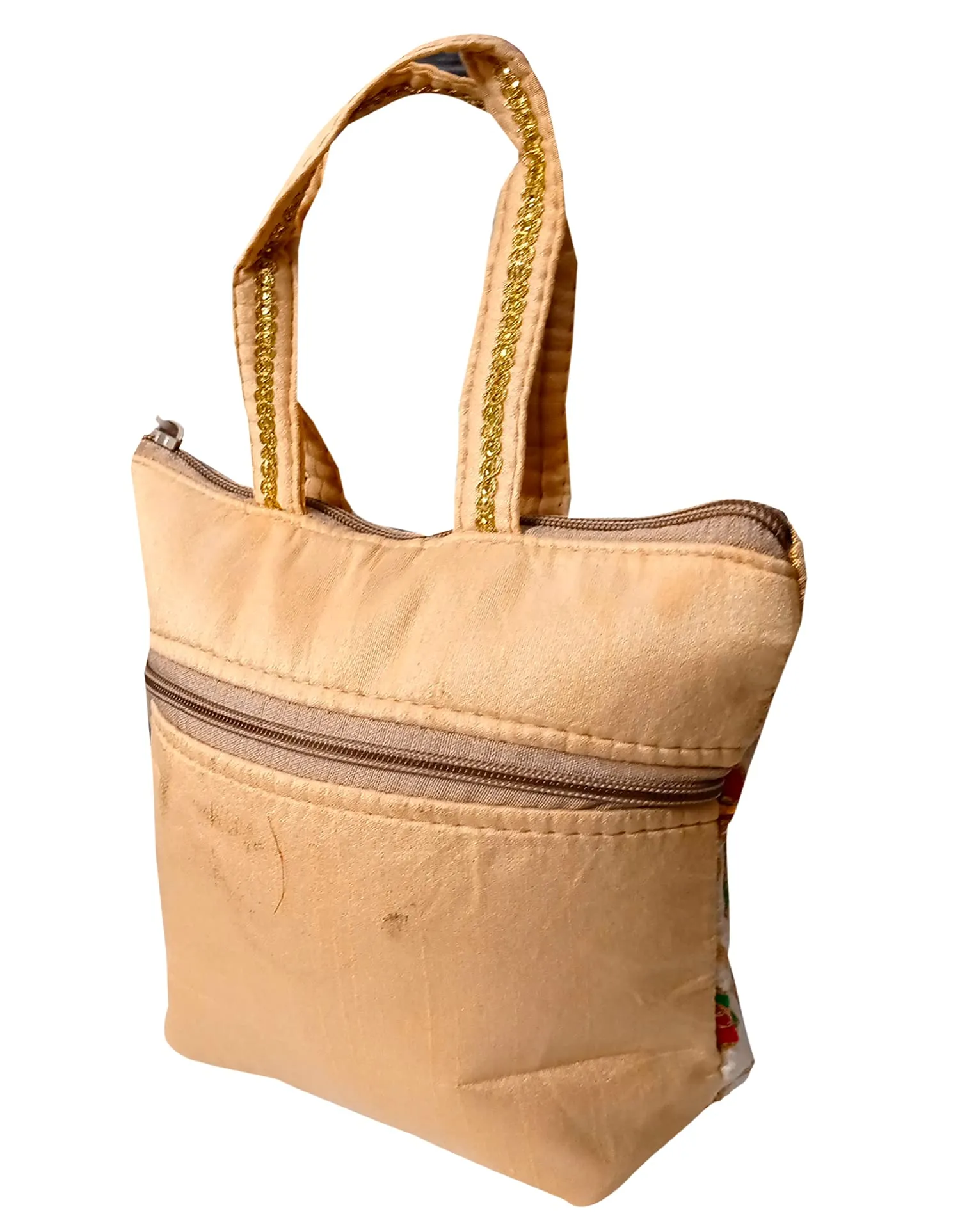 Heart Home Embroidery Small Hand Bag, Tote Bag For Women & Girls (Gold)-HS_38_HEARTH21478