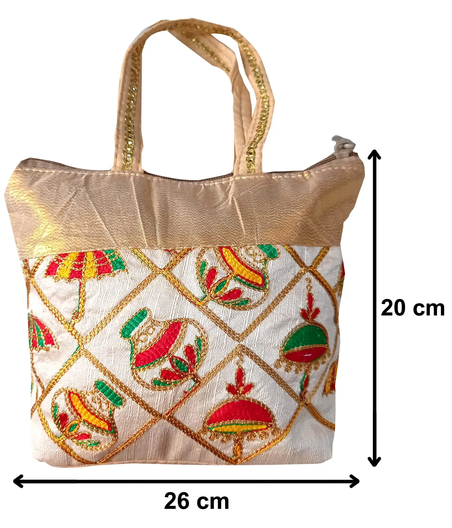 Heart Home Embroidery Small Hand Bag, Tote Bag For Women & Girls (Gold)-HS_38_HEARTH21478