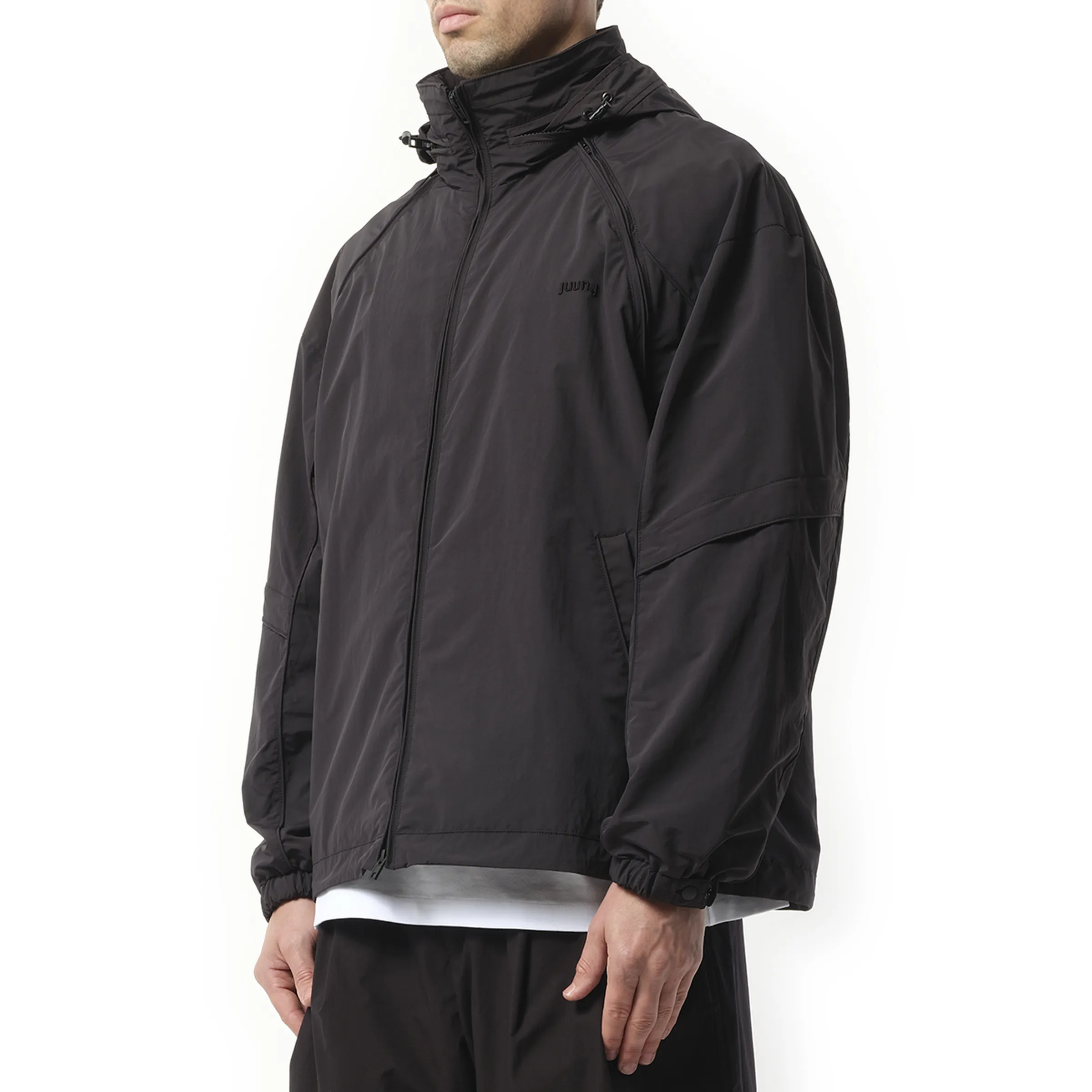 Sleeve Detachable Nylon Jumper in Black