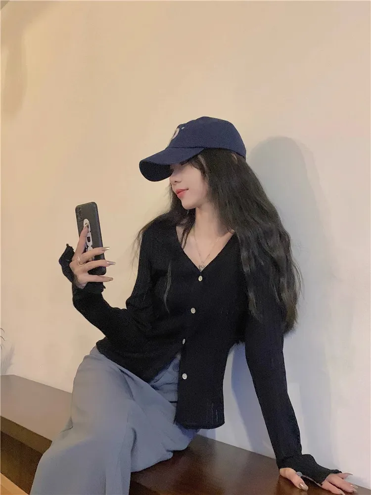 Solid Knit Button Ruffled Long-Sleeve Top